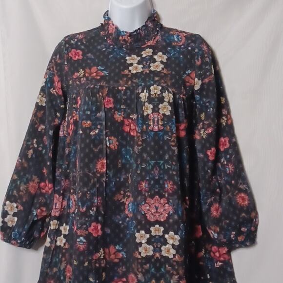 To La Roo Girls Black Floral  Tunic Neck Midi Dress. Size 14 - Picture 6 of 15